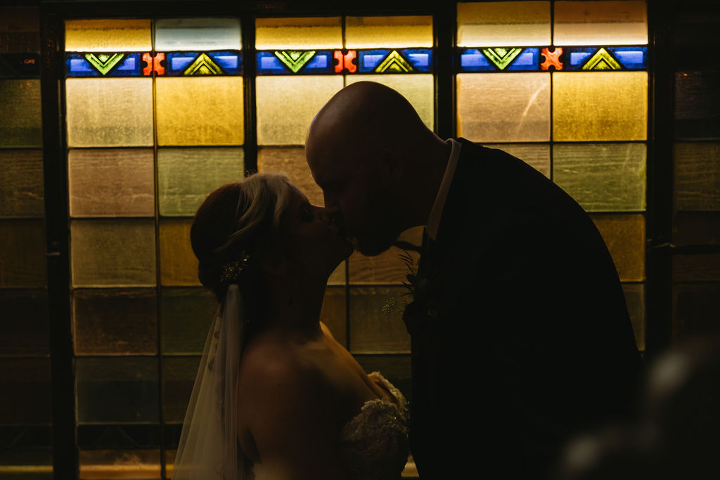 silhouette portrait of bride and groom  