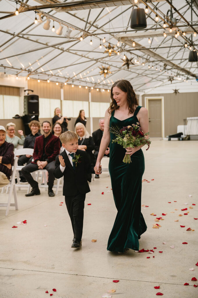 wedding party walking down aisle