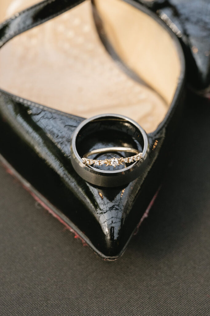 wedding rings on shoe