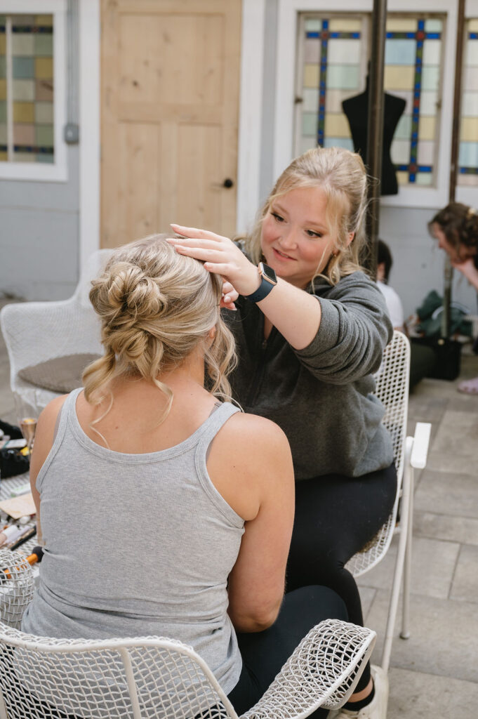 bridesmaids getting ready for wedding