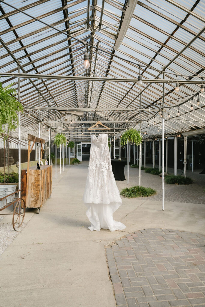 wedding gown hanging inside Goldner Walsh