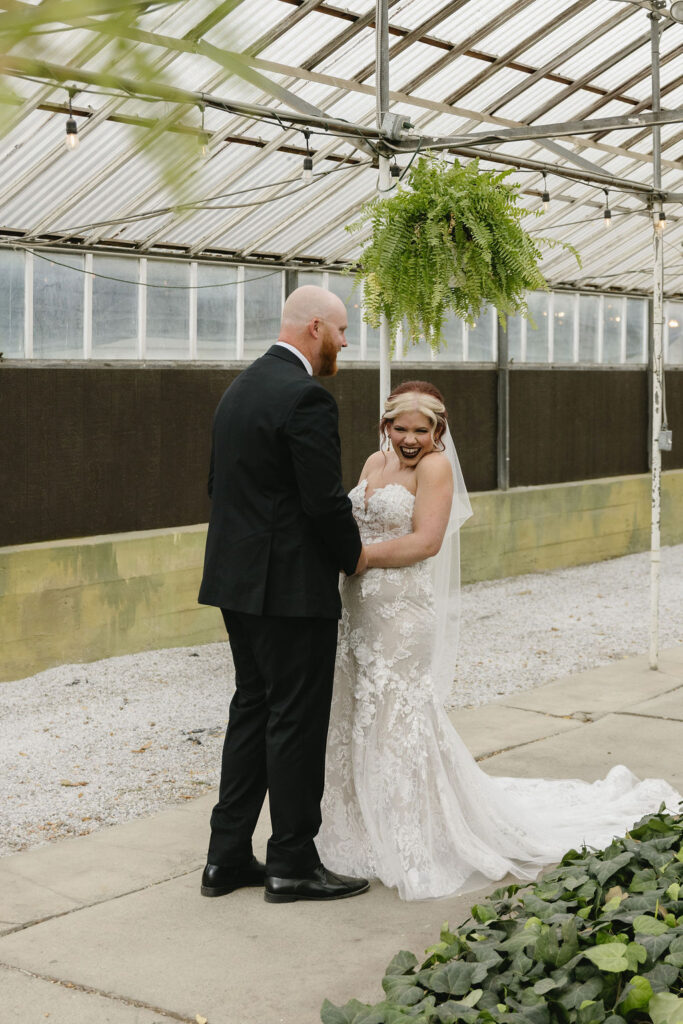 bride and groom first look in Goldner Walsh