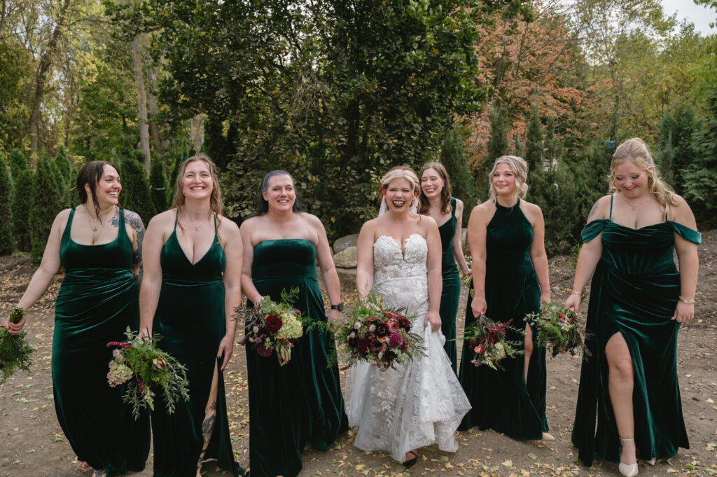 bridal party walking outside of Goldner Walsh