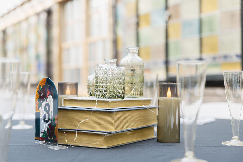 wedding decor with books