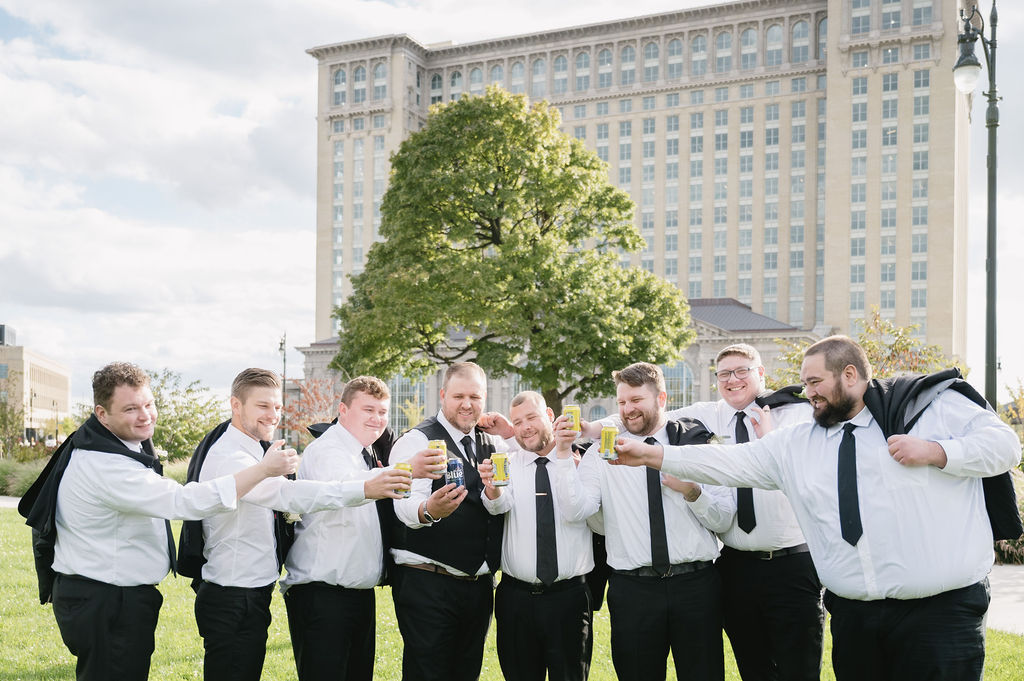 groomsmen outside of metro detroit wedding venue