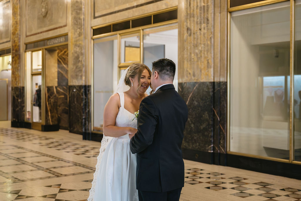 bride and groom inside metro detroit wedding venue