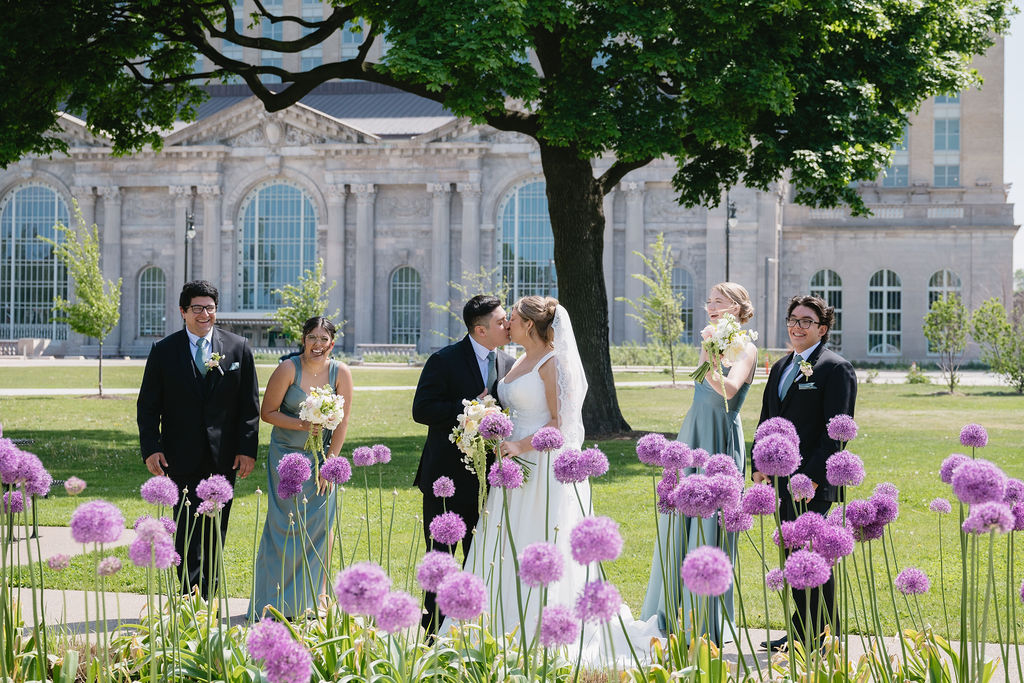 wedding party portrait outside of metro detroit wedding venue