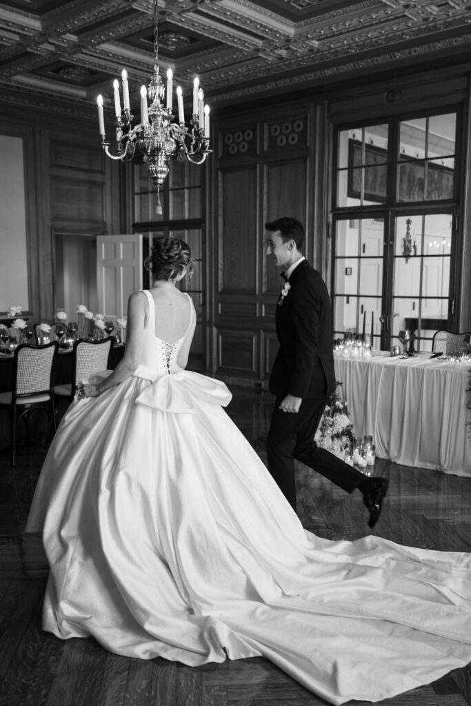 couple inside war memorial wedding venue