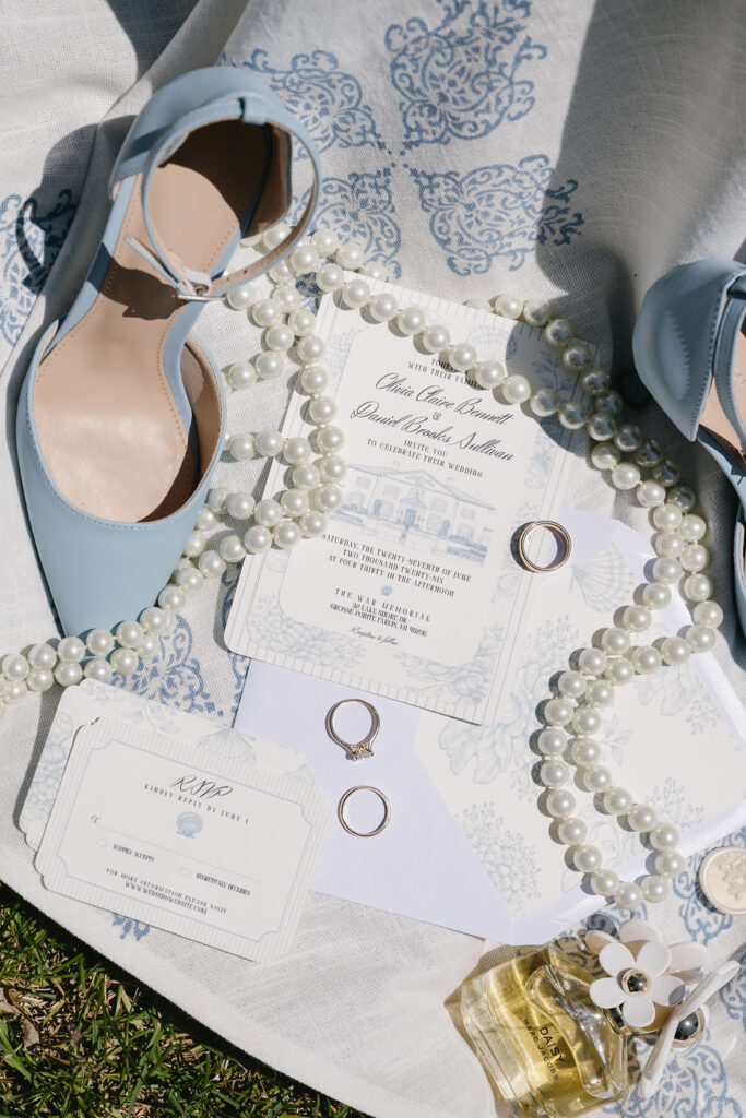 blue wedding shoes and details