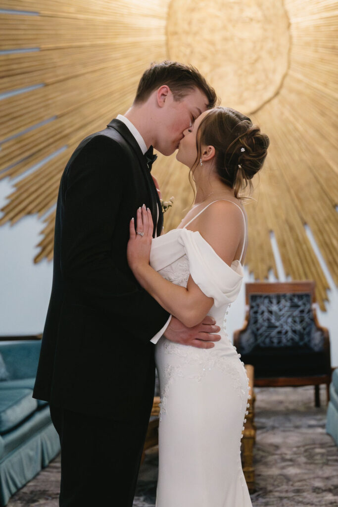 bride and groom inside amway grand wedding venue