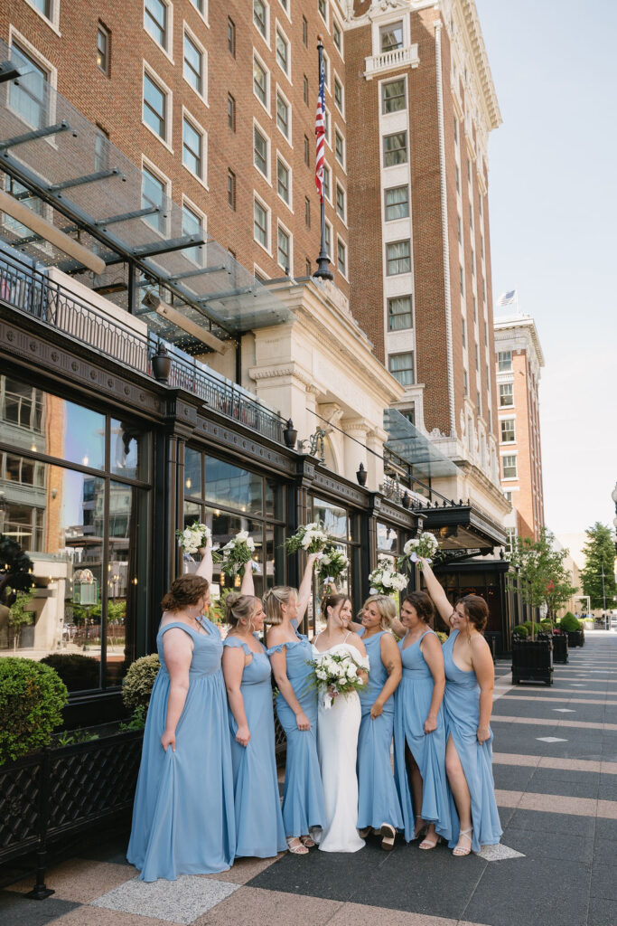 bridal party outside of amway grand wedding venue