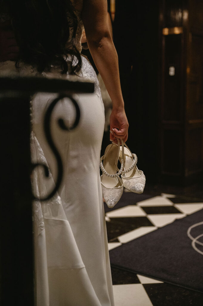 white bridal shoes inside pine knob