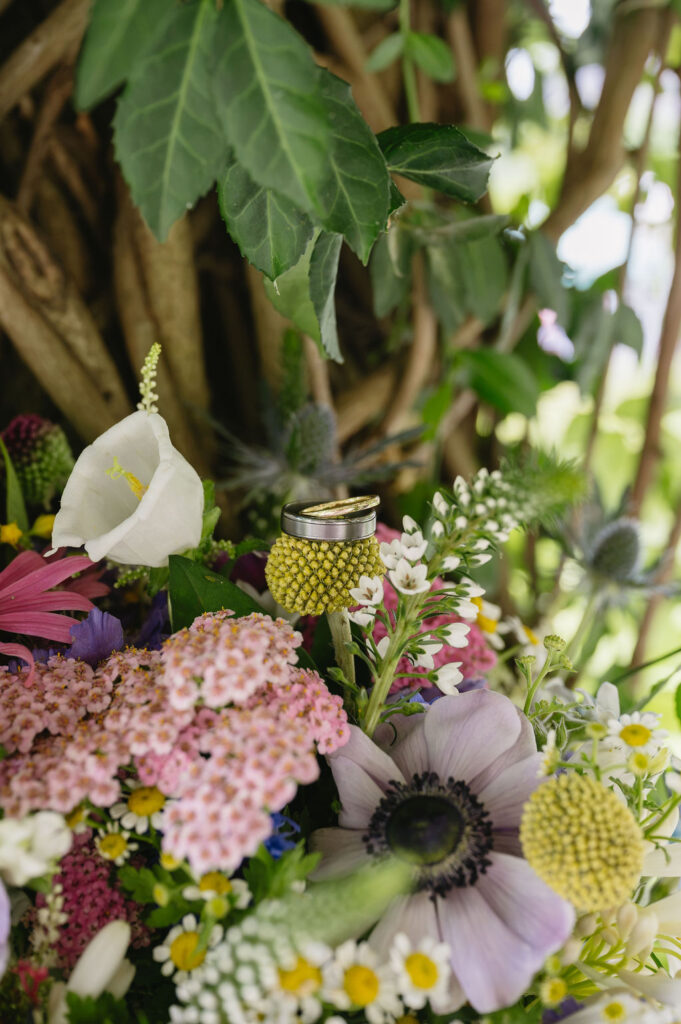 wedding rings on florals