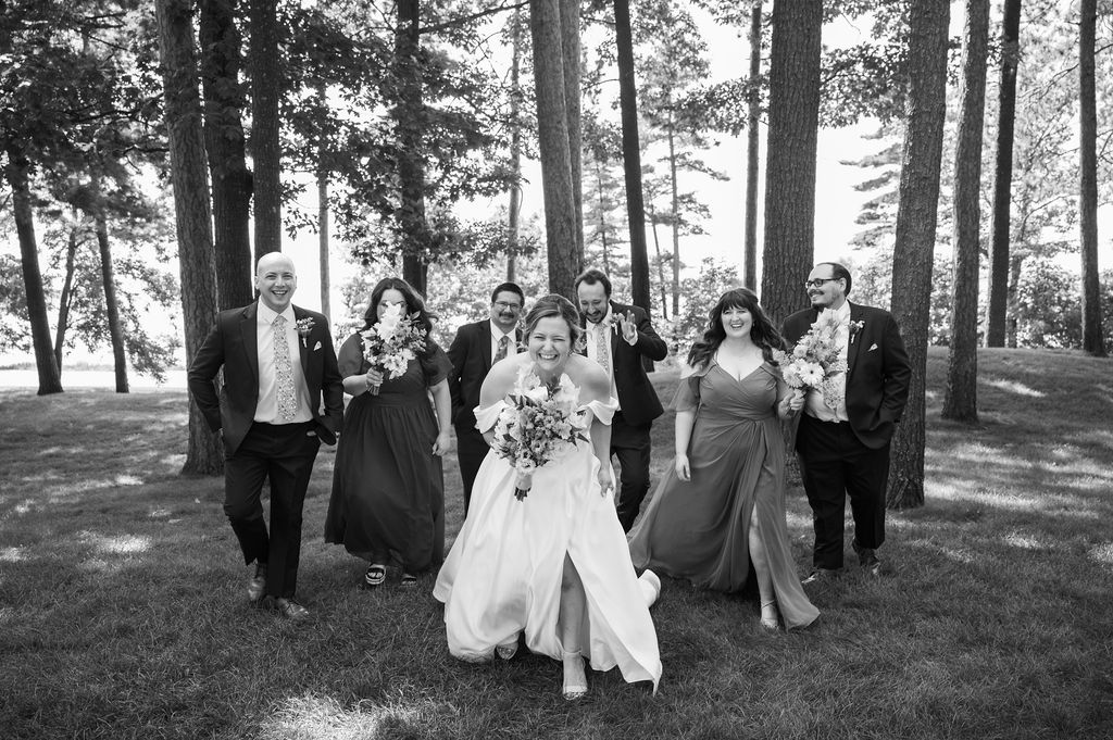 bride walking with wedding party