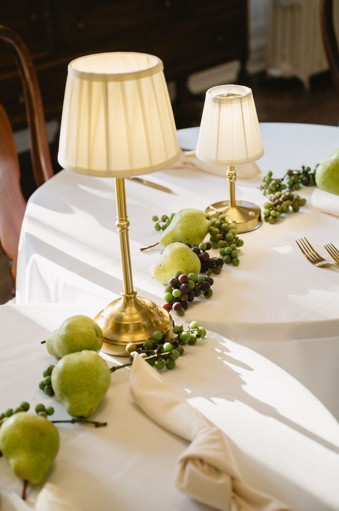 pear and grape wedding reception decor